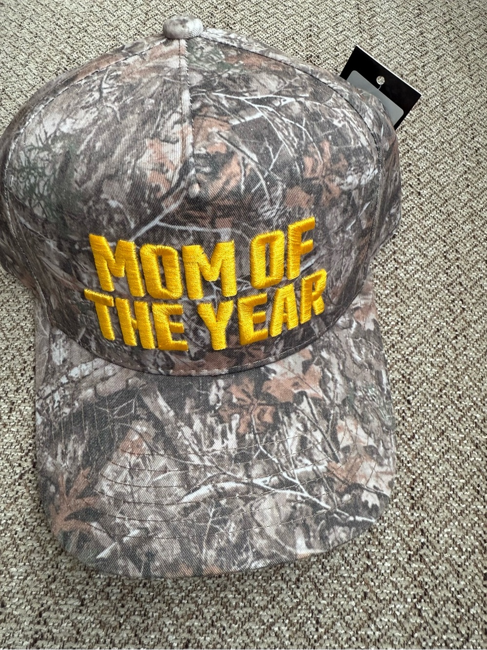 Mom of the Year Camouflage Trucker Hat Cap with Yellow Embroidery NWT Adjustable